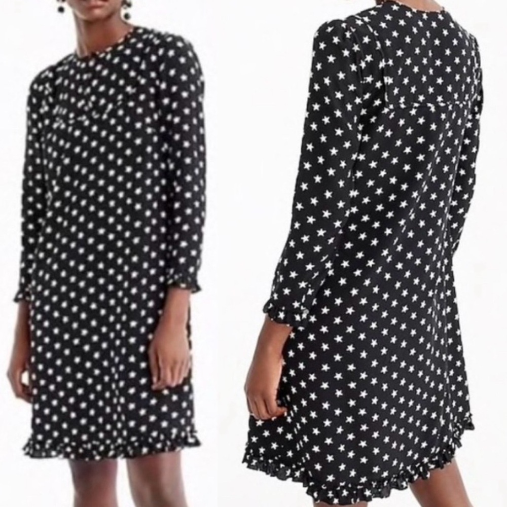 J.Crew Collection Black & White Star Print Silk Shift Sheath Dress Sz 4